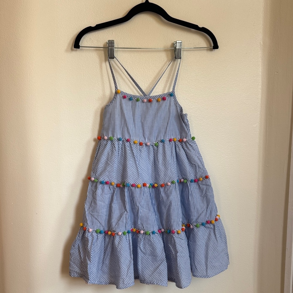 Tommy Bahama Blue and White Striped PomPom dress.  Sz 7.